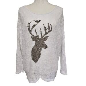 Judith March Deer & Bird Print Mesh Knit Batwing Shirt Size M Country Outdoors